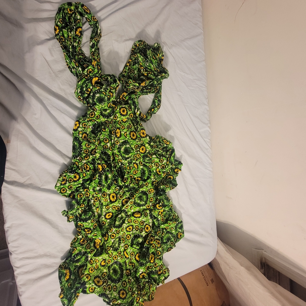 OFUURE Green and Yellow Floral Dress